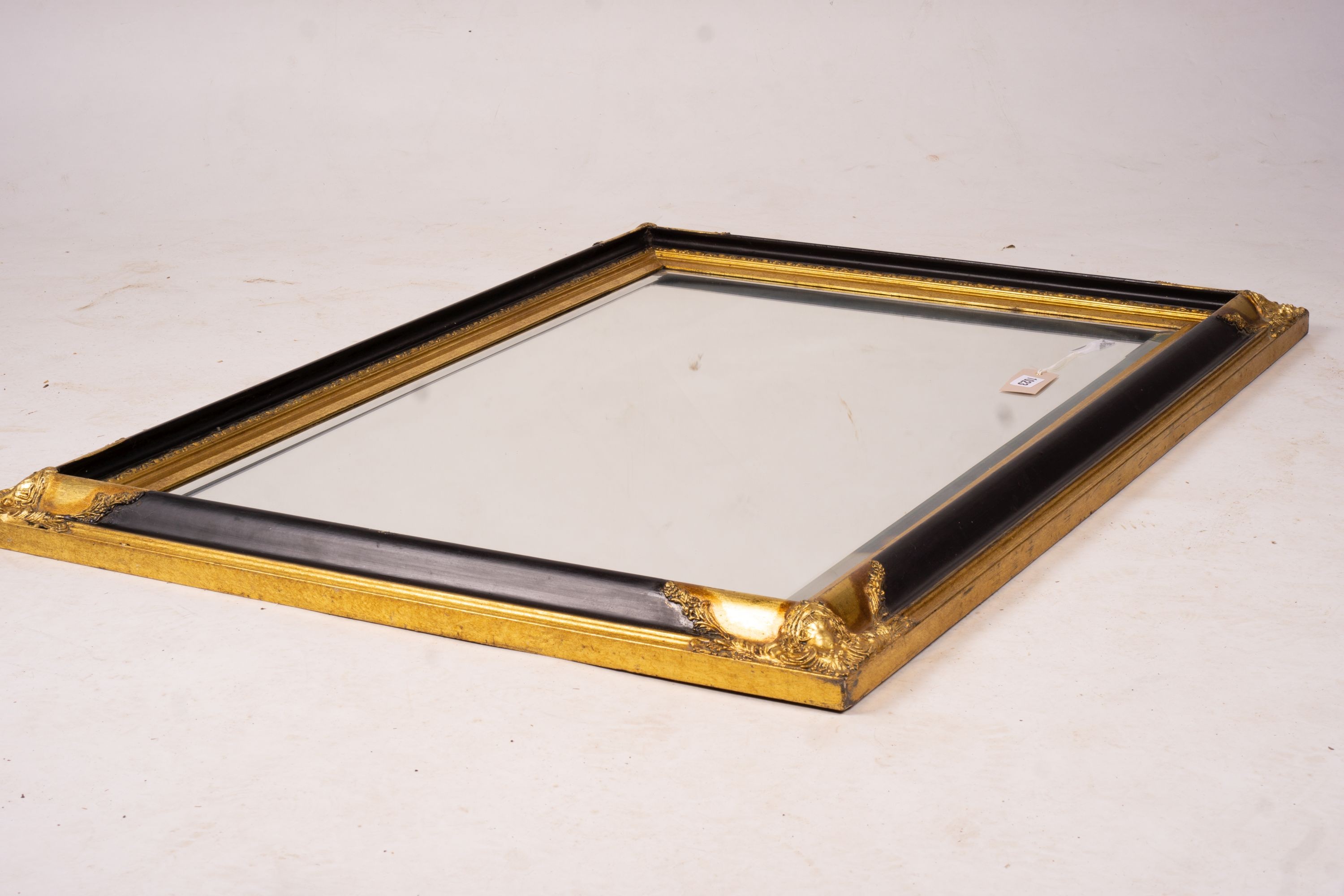 A 19th century French gilt gesso wall mirror, width 64cm, height 116cm together with a modern larger rectangular wall mirror